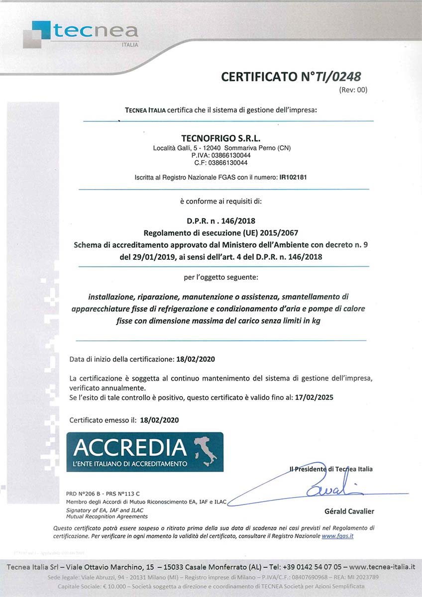 Tecnea Italia - Certificato n.° TI/0248